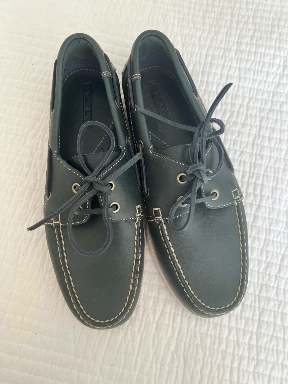 Lands' End Men's Dark Green Leather Boat Shoes